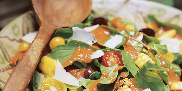 Grilled Corn and Arugula Salad with Smoked Tomato Vinaigrette
