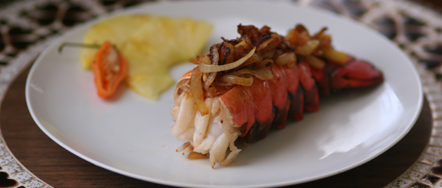 Broiled Lobster Tails with Caramelized Onion Pineapple Salsa